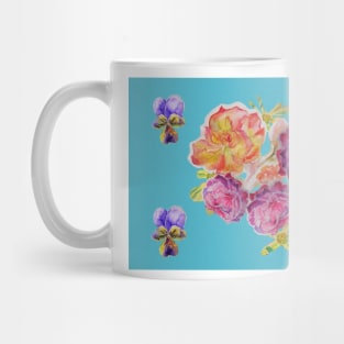 Shabby Chic Pink Rose on Teal Floral Pattern Mug